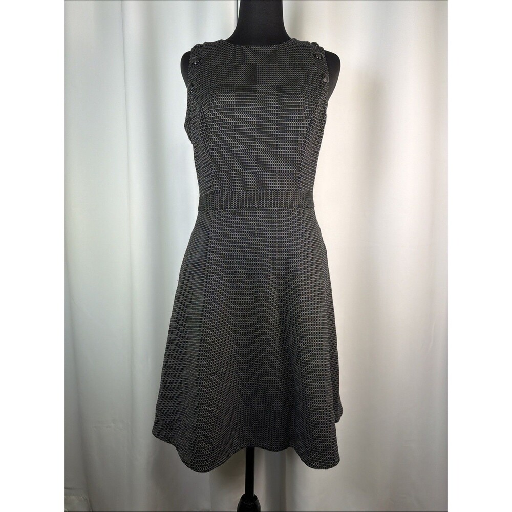 White House Black Market Check A-Line Dress 4 Black White Plaid Sleeveless Work